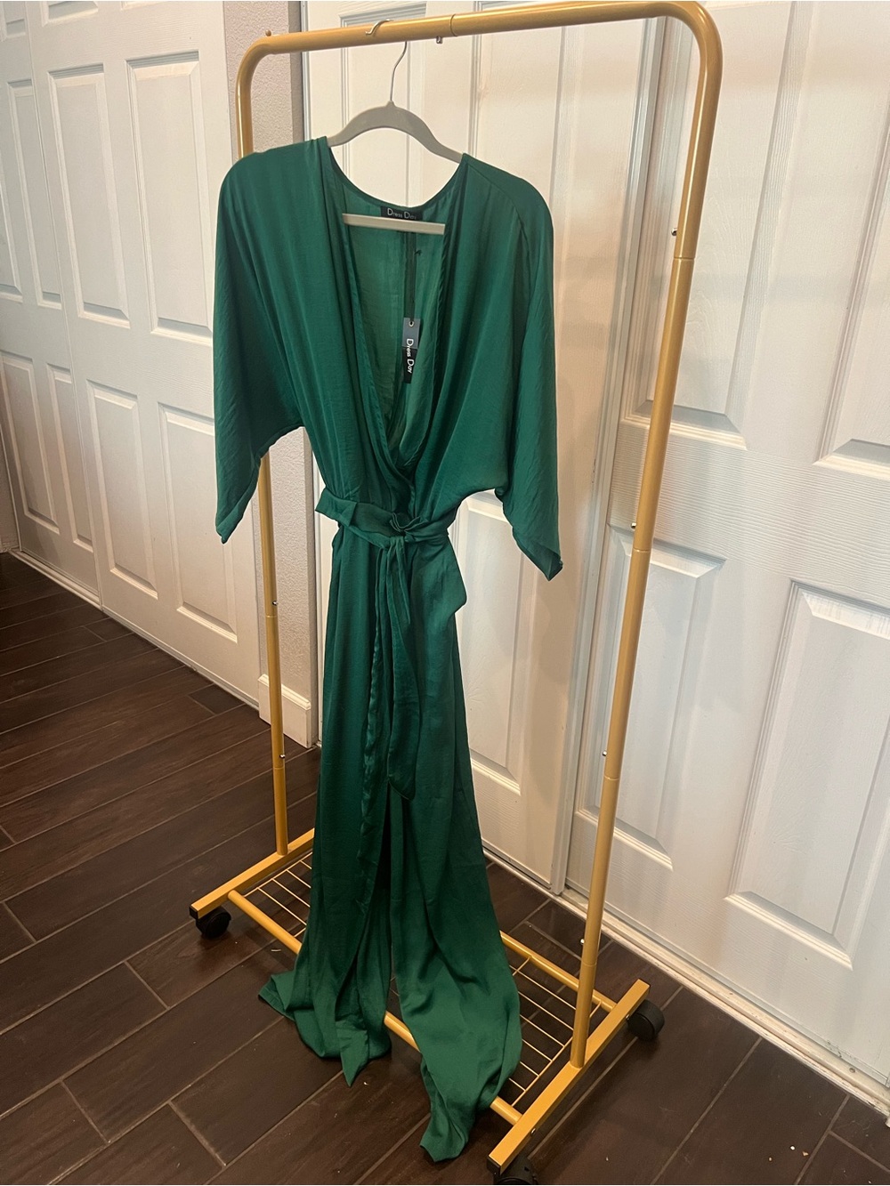 Deep Green Satin Jumpsuit with Tie Waist